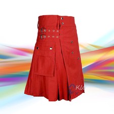 Men's Red Utility Kilt in 100 Cotton - Perfect for Casual or Formal Wear