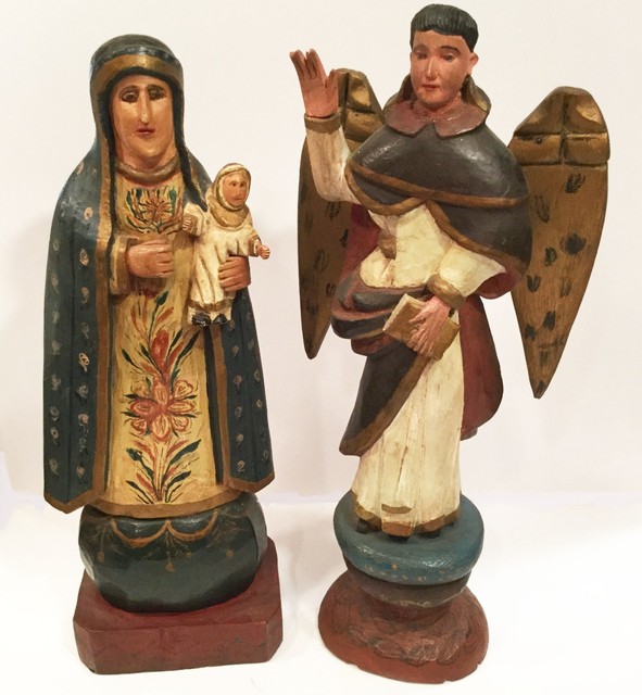 Antique Mexican Santos. Folk art religious statues. Mary and saint. eBay