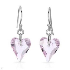Lovely Heart Earrings With Genuine Pink Crystal in 925 Sterling Silver