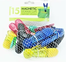Multi Purpose Bag Clips 15 pc Food Snacks pinch type magnetic back mixed colors