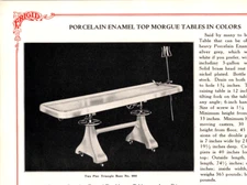 Frigid Fluid Company Porcelain Enamel Top Morgue Table in Colors   Print Ad