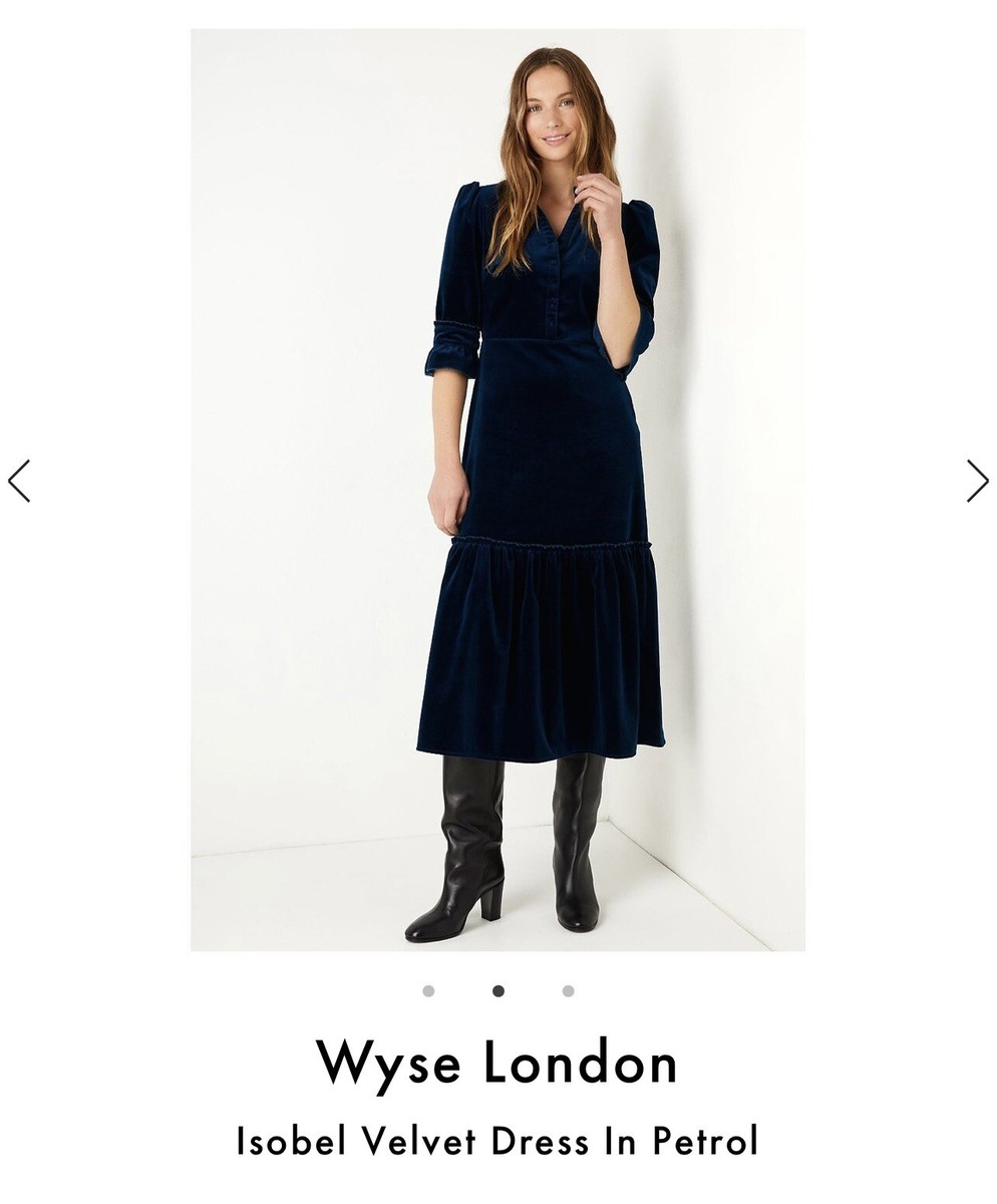 Wyse London Isobel Velvet Dress Size 5 Regular (14/16) Petrol Worn