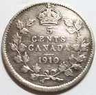Canada 1910 Silver Half Dime pointed ends Edward VII KM# 13 F Free Shipping