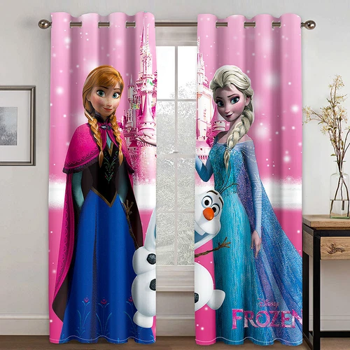Niños Anna Elsa Princesa Opacas Cortinas Ojales 3D Cortina Cortina Regalo - Imagen 12 de 19