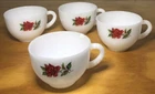 Vintage 50's Federal Glass Milkglass Red Rose Cups 4 Piece Set