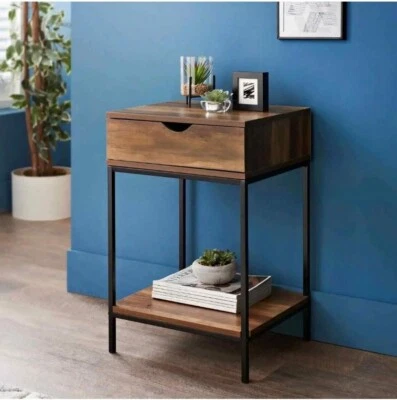 TROMSO NEW 1 Drawer Console Table Black Metal Frame & Wooden Drawer and Shelf Furniture