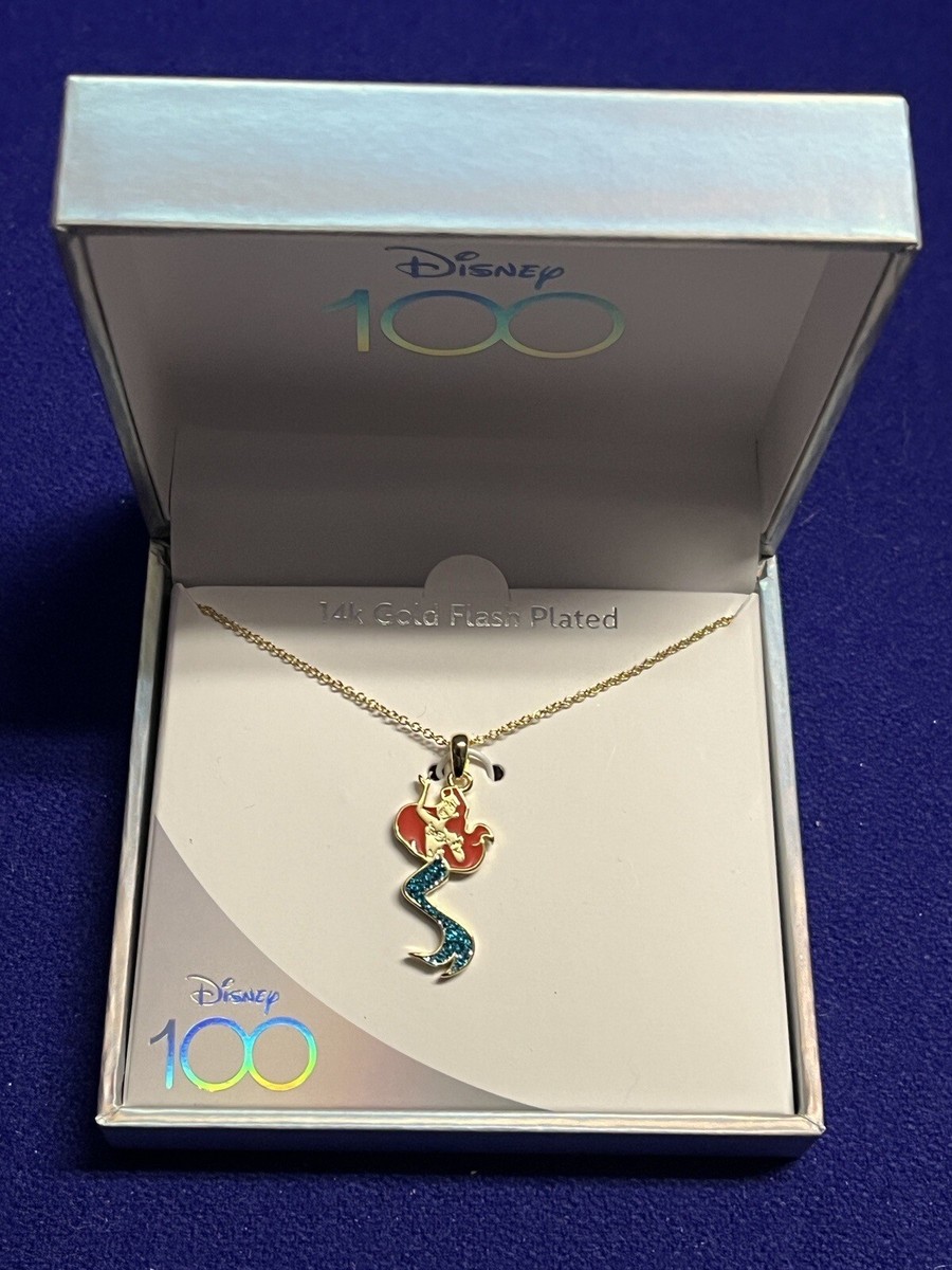 ￼Disney 100 Ariel The Little Mermaid 14K Gold Flash Plated Necklace New