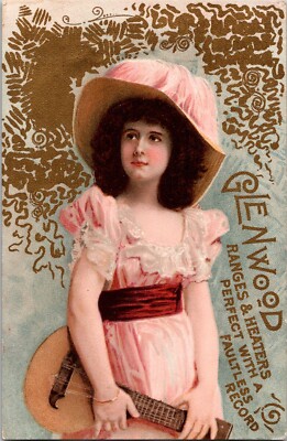 Glenwood Ranges Fetching Lass with Guitar Victorian Trade Card OVERPRINT McLanes