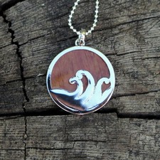 Hawaii Hawaiian Jewelry Koa Wood Silver Rhodium Plated Brass Pendant BRP1166