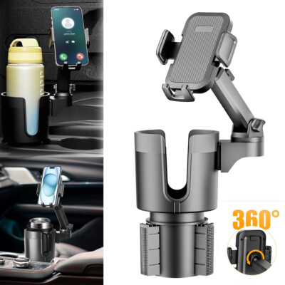 360° Universal Car Cup Holder Phone Mount Cell Phone Stand Drink Organizer 2 in1