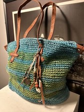 Vintage Y2k Roxy Bag Women Rare Boho Beach Green Blue Sea Shell Beads Braided