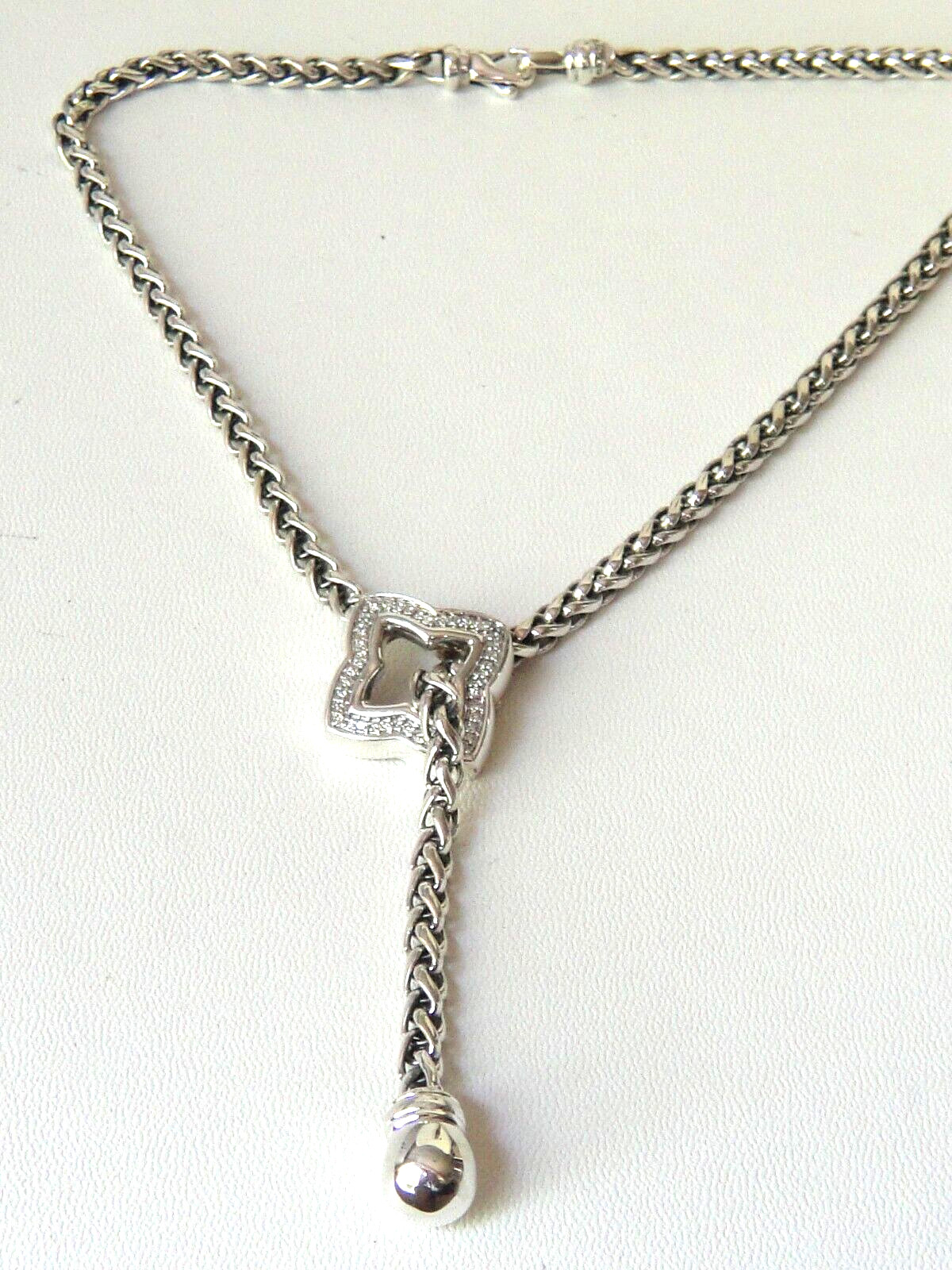 $1850 DAVID YURMAN SS DIAMOND QUATREFOIL 6mm WHEAT CHAIN NECKLACE