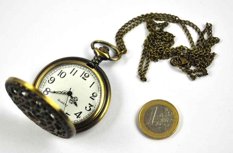 Taschenuhr Retro Kettenuhr Uhr mit Kette Herrenuhr Herz Netz Stern Ranken Motiv - Bild 4 von 4