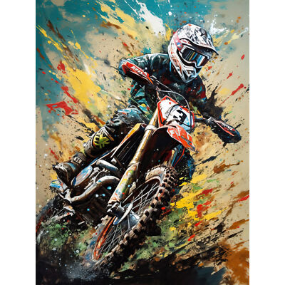 Motocross Rennen Sport Fahrer Action Shot Gemälde XL Kunst Leinwand Poster Druck riesig