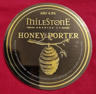 MILESTONE BREWING CO HONEY PORTER ALE BIERPUMPE GRIFF CLIP ABZEICHEN 4,9 % NEWARK
