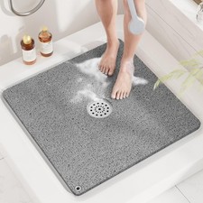 HITSLAM Shower Mat, 24x24 Inch Square Non Slip Bathtub Mat, Soft PVC Loofah B...