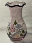 Fenton Teleflora Gift Vase Amethyst Glass Hand Painted Floral Ruffle