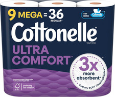 Ultra Comfort Toilet Paper, 9 Mega Rolls  36 Regular Rolls, Packaging May Vary