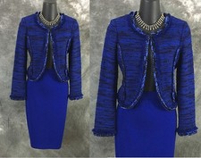 BEAUTIFUL St John knit blue black multi jacket skirt suit size 2