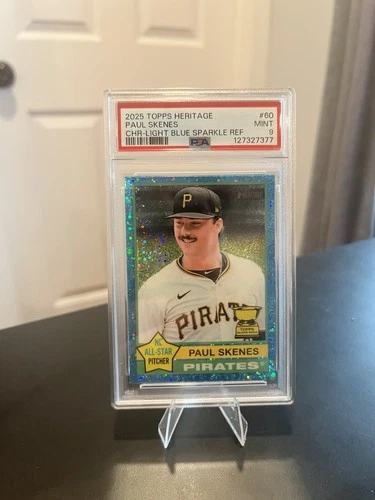 2025 Topps Heritage - Paul Skenes #60 Chrome Light Blue Sparkle Refractor PSA 9