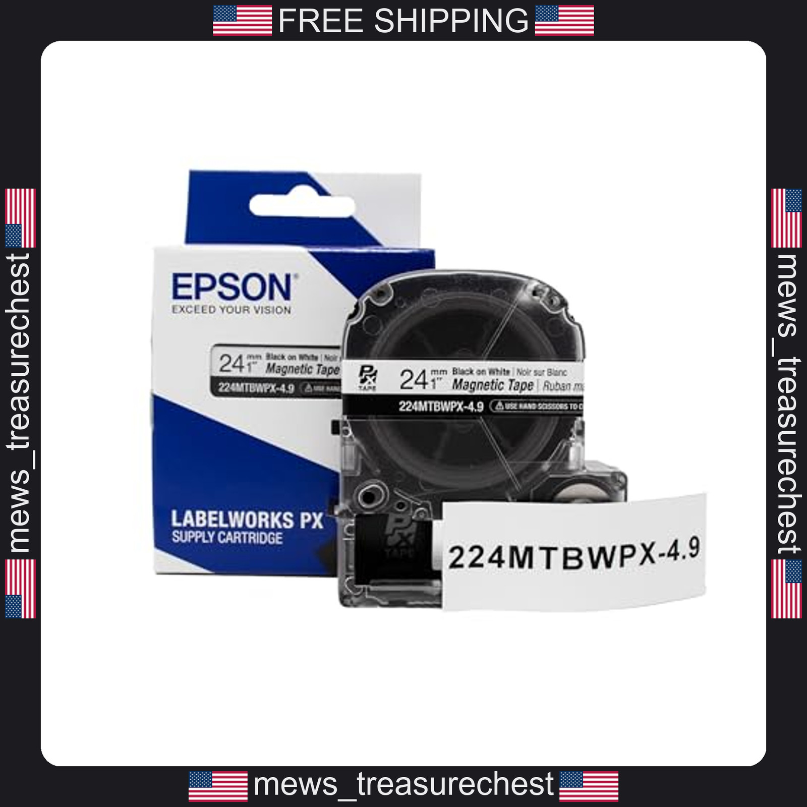 Epson LabelWorks Magnetic Tape 1 inch Black on White 4.9 ft