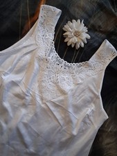 Vintage Cinema Etoile Camisole Large White Silky Satin Lace Vintage Lingerie Top