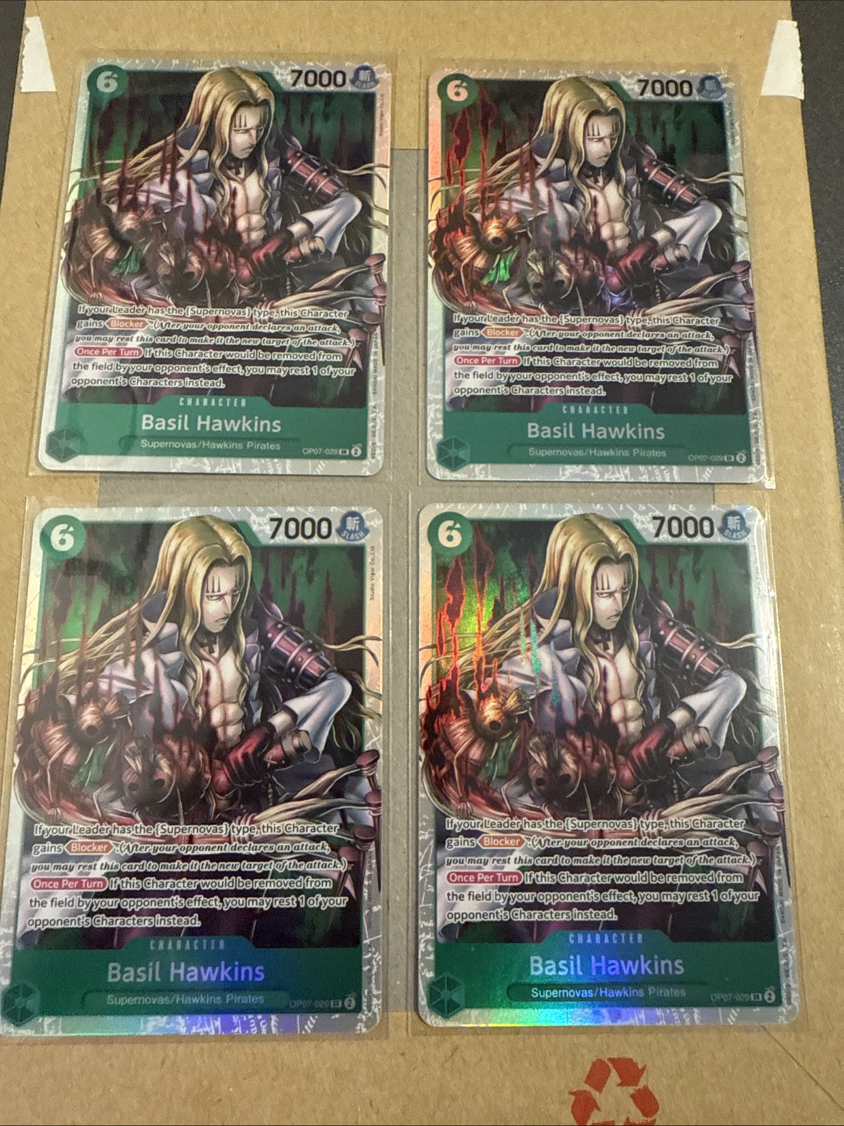 ONE PIECE CARD GAME-0P07-029-SR-BASIL HAWKINS- X 4 - NM/MT-PLAYSET
