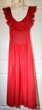 Vintage 1950s Red Vanity Fair Sheer Lingerie Nightgown, Ruffled Collar Sz. L