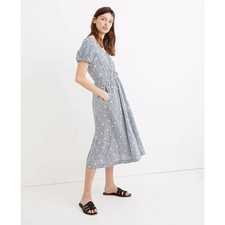NWT Madewell Embroidered Gingham Faux-Wrap Tie-Waist Midi Dress Women's XXL