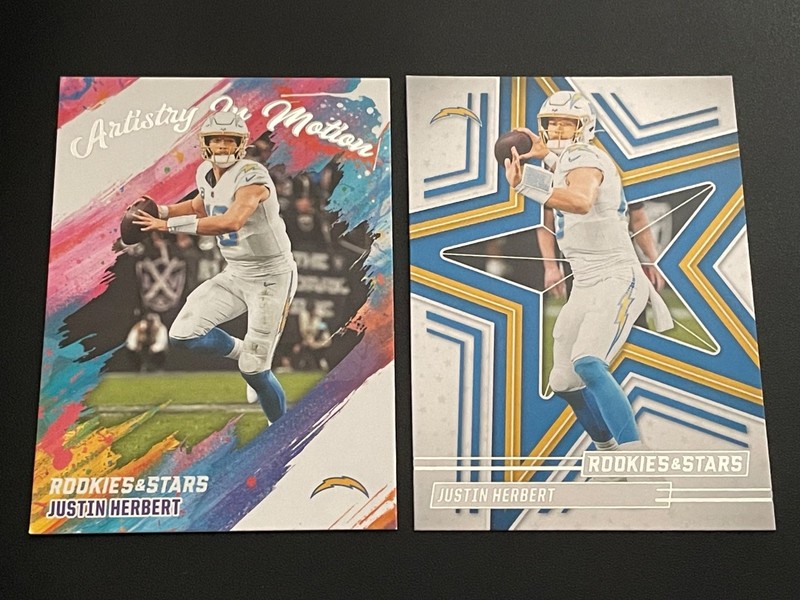 (2) 2025 Panini Rookies & Stars Artistry In Motion Justin Herbert #11 + Base #1