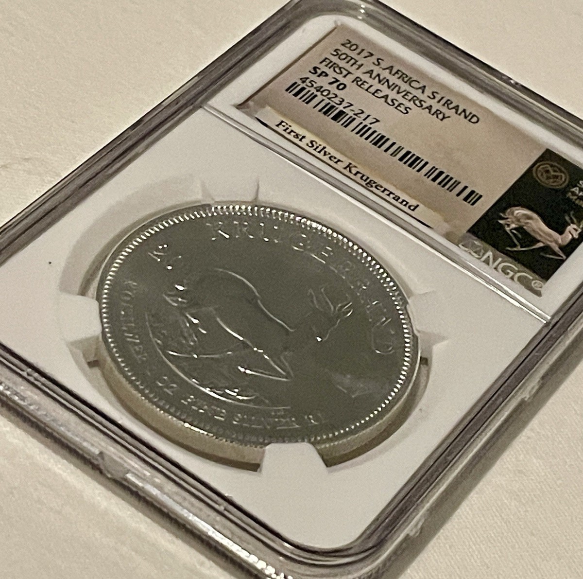 2017 南アフリカ 1ランド 50周年記念 銀貨 NGC SP70 101 2017 1 oz Silver Krugerrand NGC SP70 First Day 50th Anniversary