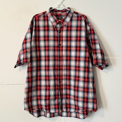 Redhead Mens Shirt Size 2XL Red White Blue Plaid Oversized Button Up