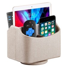 PU Leather 360 Rotating Remote Control Holder 5 Compartment Caddy Desk