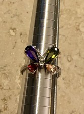 🌈🦋✨MULTI GEMSTONE Butterfly Amethyst Peridot Garnet 925 STERLING SILVER Ring