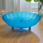 Indiana Glass Footed Blue Satin Frosted Oval Glass Fruit Bowl 8"x12" Vtg READ !!