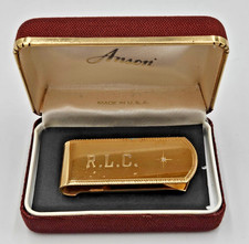 Vintage Anson Gold Tone Money Clip R.L.C. Initials w/ Original Box Made in USA