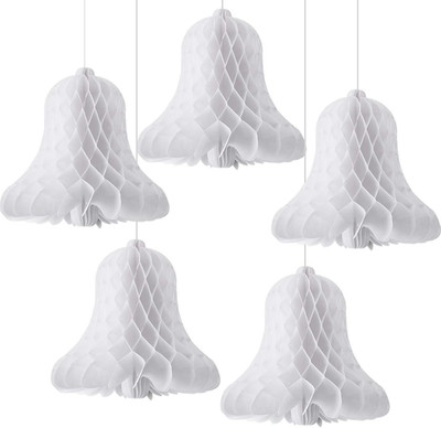 WILLBOND 5 Pcs Paper Wedding Bells Hanging 12 Inch Large Heavy Honeycomb Bells B