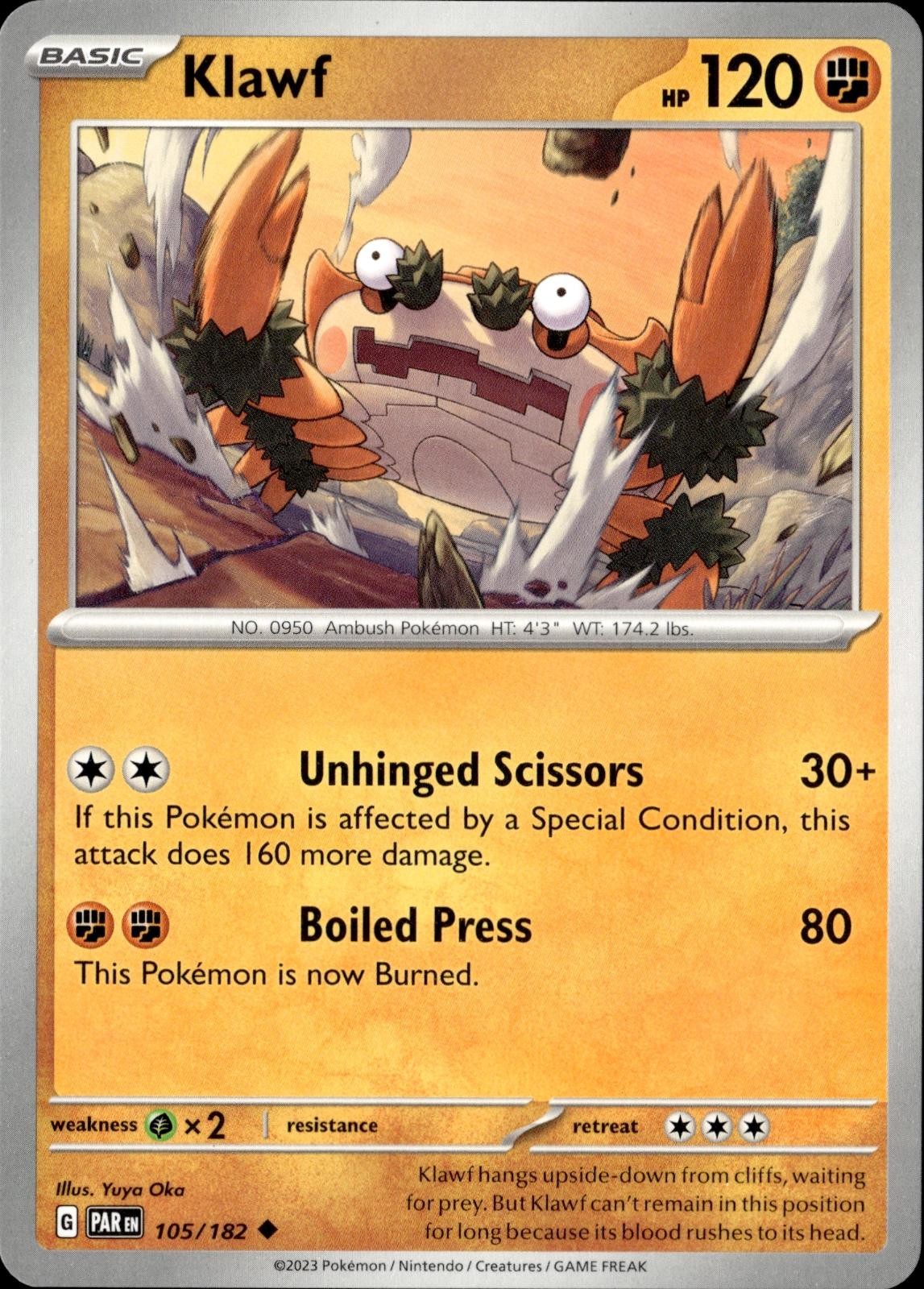 Klawf 105/182 Uncommon Paradox Rift Pokemon Near Mint