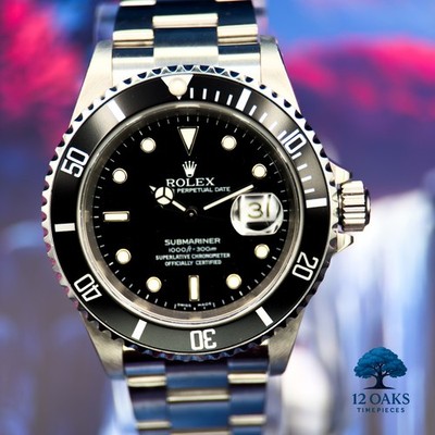 Rolex Submariner 16610 Silver Oyster Bracelet with Black Bezel