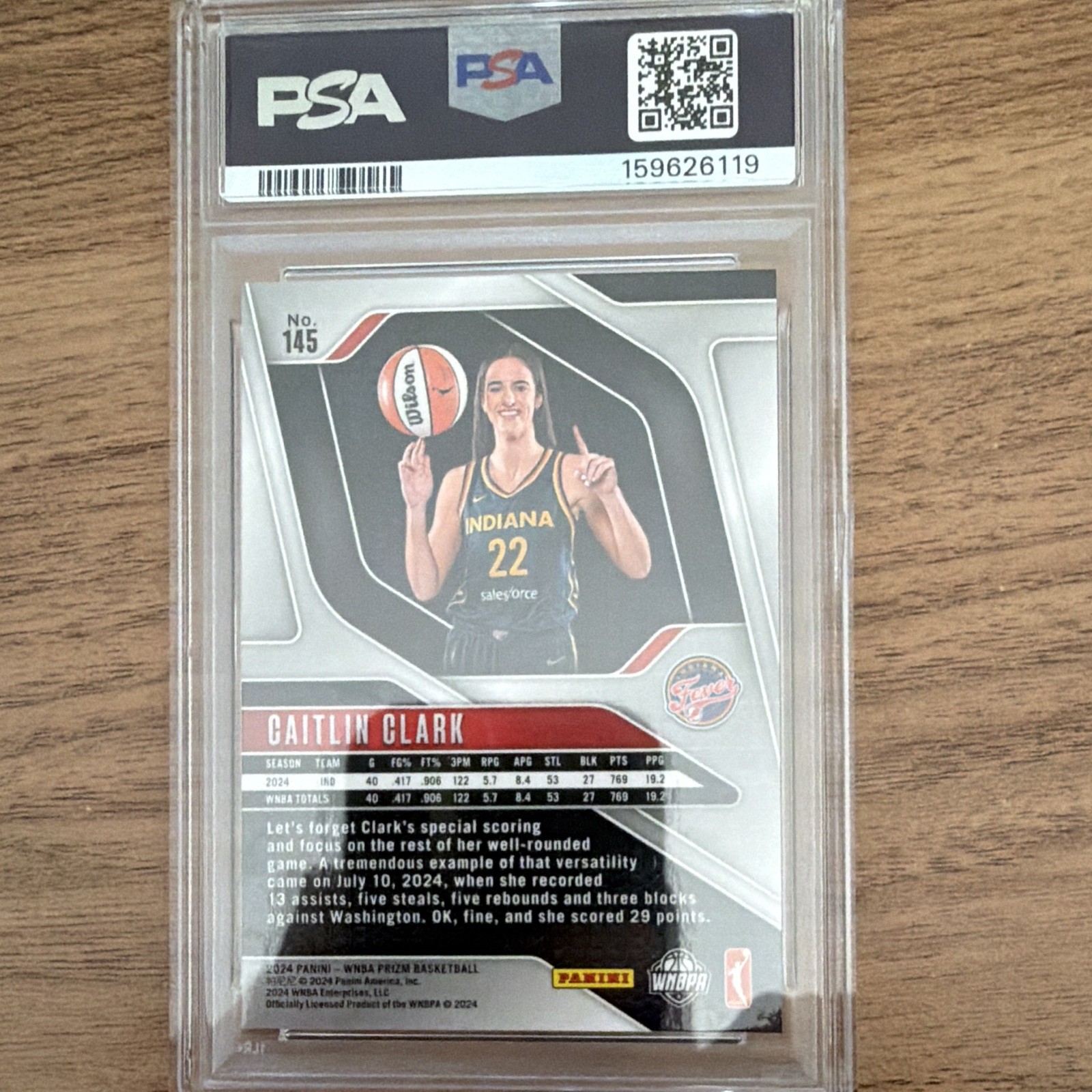 Panini 2024 Prizm WNBA Caitlin Clark #145 Ice RC Indiana Fever PSA 8 view 2