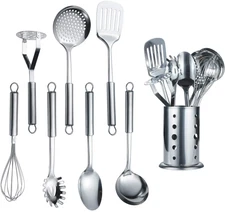 Cooking Utensil Set 8 Piece, Stainless Steel Kitchen Tool Set with Stand,Cooking
