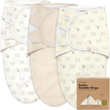 3-Pack Organic Baby Swaddle Sleep Sacks - One Size 0-3 months , Bumble Bear
