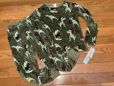 Cat  Jack Kids 2pc Christmas Dinosaur Snuggly Soft Pajama Green fleece 10/12
