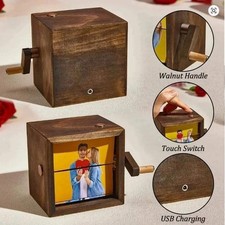 Photo Flipbook Animation Box | Custom Wooden Crank Photo Book with LED 16 Images