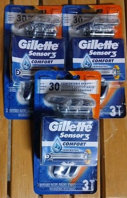 3x Gillette Sensor3 Mens  Razors W/COMFORTGEL  3 Razors Per Pack