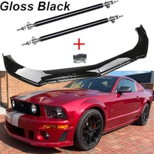 Gloss Black Front Bumper Lip Splitter+ Strut Rods For 2005 Ford Mustang GTDeluxe