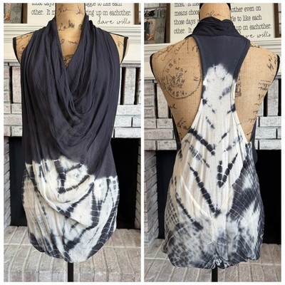 Young Fabulous & Broke Draped Cowl Neck Top Womens Size M Grey Tie Dye Boho Chic