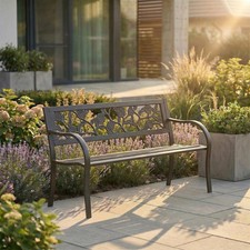 Image of Wooden Outdoor 3 Seater Garden Benches Metal Park Seating Patio Furniture 
