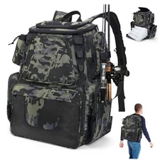  38L Fishing Tackle Backpack with 2 Rod Holder Waterproof Large Storage 