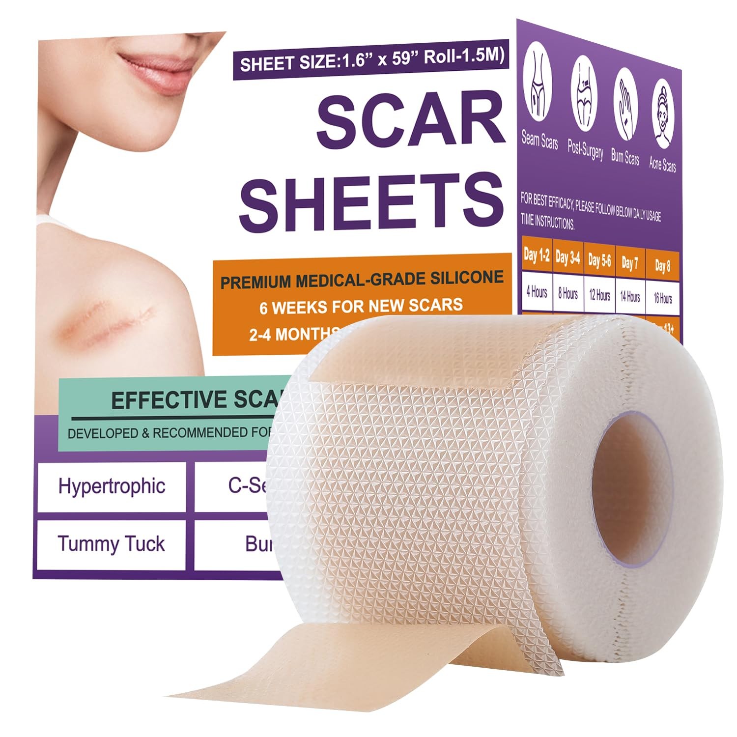 Silicone Scar Sheets,Silicone Scar Tape,Silicone Scar Removal Strips for Surgica